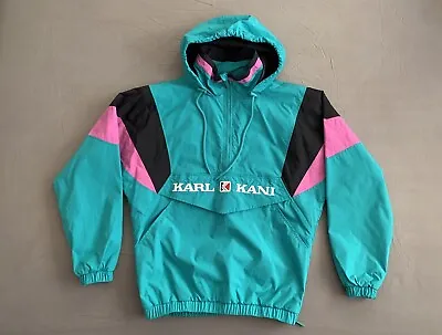 KARL KANI SURFING ANORAK BOATING WINDBREAKER HOODED JACKET Small GREEN Vintage • £49.99