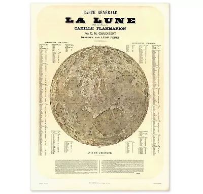 1877 Flammarion Map Of The Moon Astronomy Wall Art Poster  18x24  • $17.89