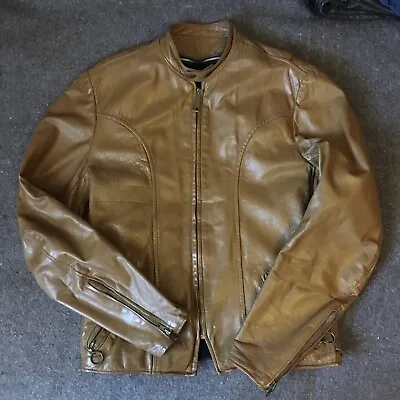 Vtg 1960's BROOKS Sportswear Detroit Cafe Racer Leather Moto Jacket Size S Or M • $85