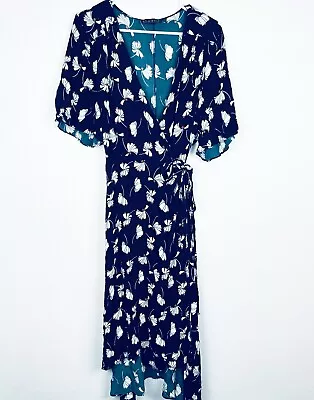Eloquii Women’s Plus Size 20 Blue Floral Wrap Midi Dress • $11.20