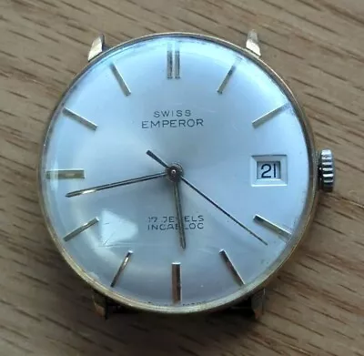 Vintage Swiss Emperor 17 Jewels Incabloc Date Men's Watch Working  • £10