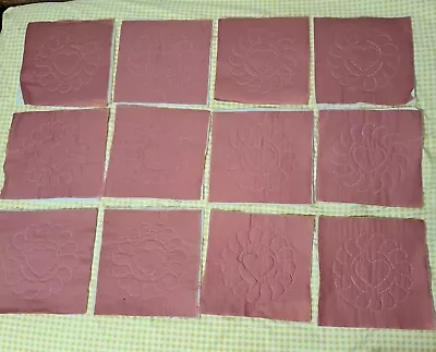 12 Hand Quilted Embroidered Quilt Blocks Hearts Wreath 9  Sq. Quilting Sewing • $24.95