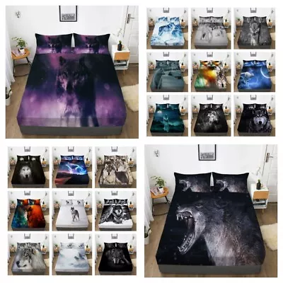 3D Wolf Bed Fitted Sheet Set With Pillowcases KS/D/Q/K FOR KIDS • $79.86