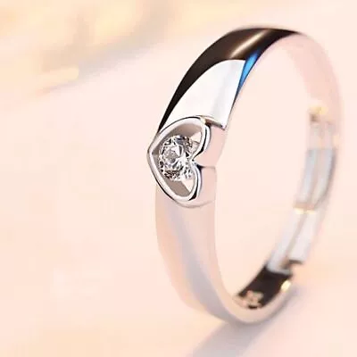 925 Sterling Silver Love Heart Adjustable Ring Women Girls Jewellery Gift UK • £3.49