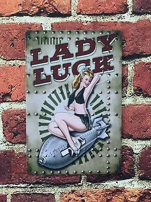 1950's Vintage War Time Lady Luck Pin Up Tin Metal Plaque Sign Large 12 X 8  • £6.70