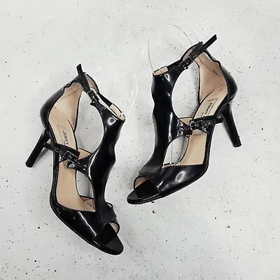 [ JIMMY CHOO ] Womens Black Lotus Patent Leather Cut Out Heels Shoes | EUR 35 • $195