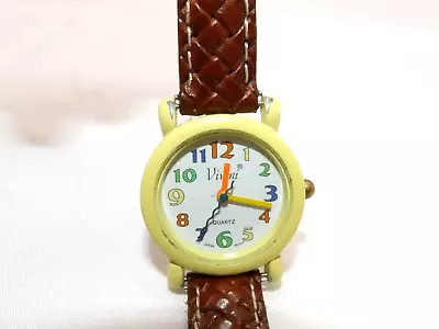 VIVANI Ladies Watch Yellow Case Rainbow Numbers Leather Strap Squiggly Second • $17.95