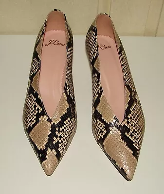 NIB J Crew Size 8 Natural Leather V-cut Snakeskin Print Kitten Heel Pumps #AB090 • $85