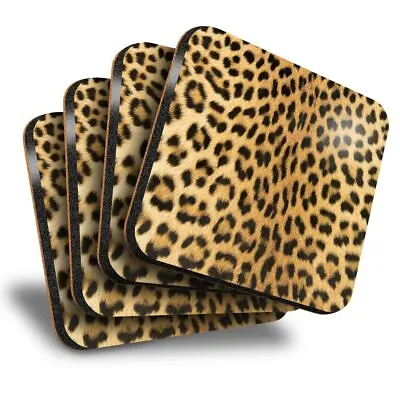 £7.99 • Buy Set Of 4 Square Coasters - Wild Animal Leopard Cat Fur Print  #46429