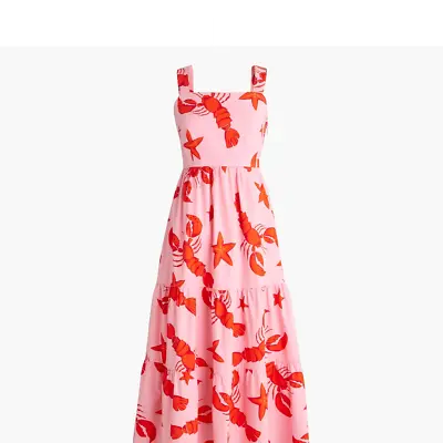 New J.CREW Smocked Ruffle Square Neck Pink Lobster Midi Dress With Pockets 2 • $50.99