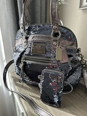 LIMITED Edition Authentic COACH POPPY Blue Sequin Bag 16303 • $229