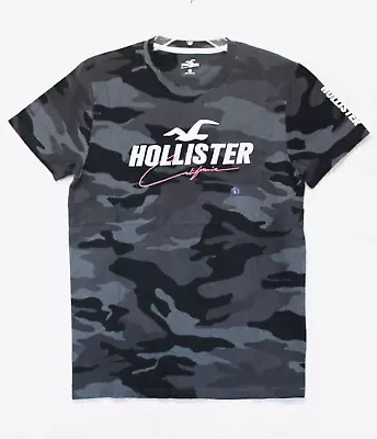 NWT Men's HOLLISTER Abercrombie Black Camo Applique T-Shirt S M L XL XXL • $15.49