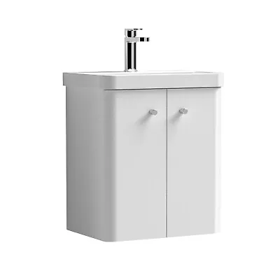 Nuie Core 500mm Wall Hung 2-Door Basin Vanity Unit Gloss White Bathroom Sink • £164.95