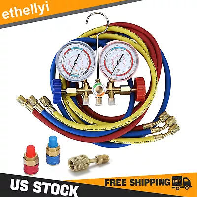 3-Way AC Manifold Gauge Set For R134a R12 R22 R404A With HoseCouplersAdapter • $29.44