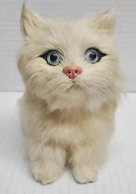 Vintage Persian Cat Figure Real White Rabbit Fur Cat Kitten 4 1/2”  Blue Eyes.   • $17.50