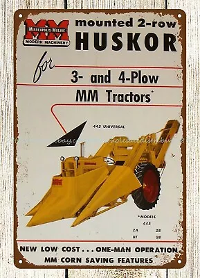 1955 Minneapolis Moline 2-Row Mounted Huskor 55 Metal Tin Sign Living Room Art • $18.98