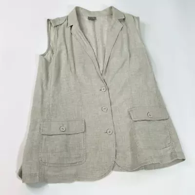J.Jill Vest Womens Medium Beige Tan Linen Cargo Collared Button Up Sleeveless • $35