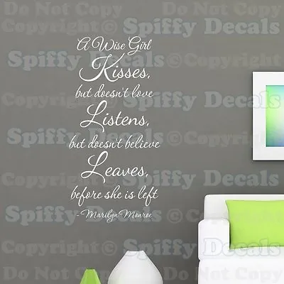 A WISE GIRL KISSES LOVE MARILYN MONROE Quote Vinyl Wall Decal Decor Sticker  • $13.67