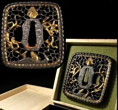 Japan Antique Edo Era Square Shaped Dragon Tsuba Iron Box Sword Menuki Kozuka  • $444.44