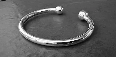 Solid 925 Sterling Silver Heavy Plain Mens Torque Bangle Bracelet 37g 10mm Ball • £86.99