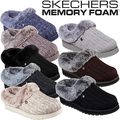 £37.95 • Buy Skechers Slippers Womens Memory Foam Faux Fur Wedge Slippers Ice Angel 31204