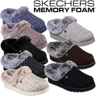 £31.95 • Buy Skechers Slippers Womens Memory Foam Faux Fur Wedge Slippers Ice Angel 31204