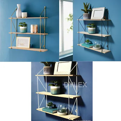 £13.99 • Buy 3 Tier Shelf Wall Hanging Shelves Metal Frame Wooden Shelves Decor * 3 COLOURS *