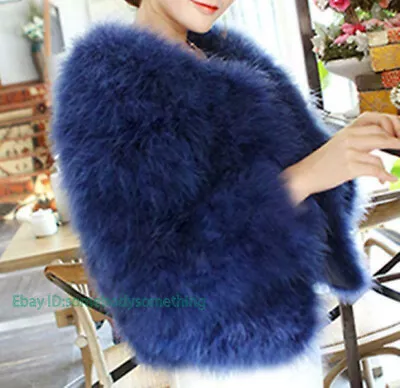 Real Ostrich Feather Fur Short Women Coat Shrug Jacket Warm Wedding Party Bridal • $95.71