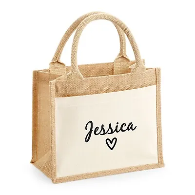 £8.99 • Buy Personalised Jute Bag Heart Lunch Tote Bag Kids Adults Reusable Shopping Bag Her