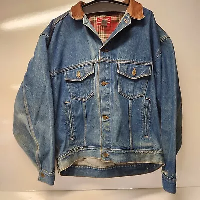 Vintage MARLBORO COUNTRY STORE Leather Collar Denim Jean Jacket Mens Sz XL • $21.99