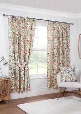 Lined Curtains Pencil Pleat Amaryllis Readymade Pairs Floral Print • £26.99