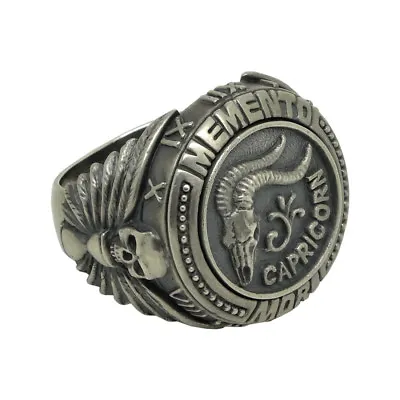 Capricorn Zodiac Sign Skull Sterling Silver Biker Men's Ring Masonic • $133.50