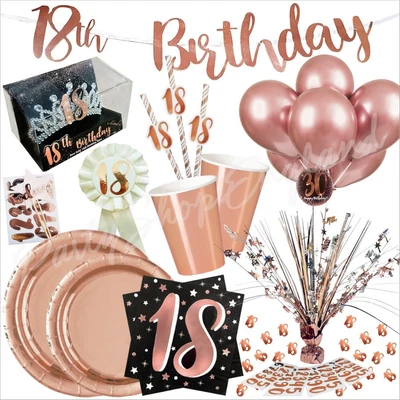 Rose Gold 18th Birthday Decorations Tableware Sash Tiara Balloons Party Supplies • £7.95