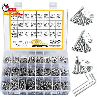 Nuts Bolt Assortment Kit Metric Stainless Steel M2 M3 M4 Screws Hex Set 1080 PCS • $19.99