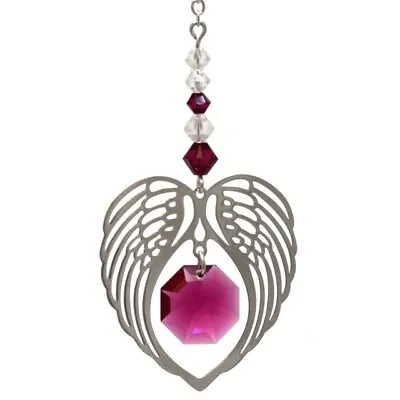 £12.99 • Buy Angel Wing Heart - Ruby July Birthstone Crystal Suncatcher - Keepsake Gift