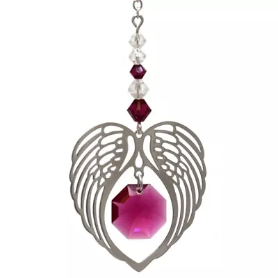 £12.99 • Buy Angel Wing Heart - Ruby July Birthstone Crystal Suncatcher - Keepsake Gift