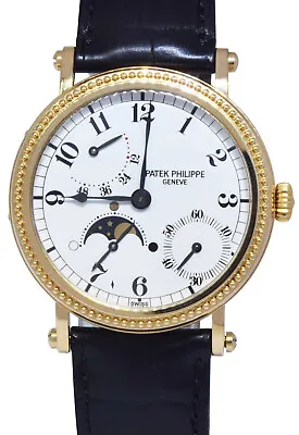 Patek Philippe 5015 Complications 18k YG Mens 35mm White Dial Watch 5015J • $28500