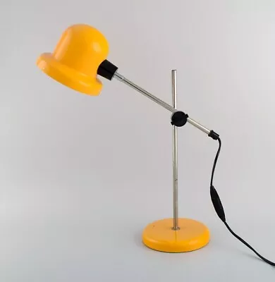 Swedish Designer. Adjustable Retro Desk Lamp Yellow Lacquered Metal And Chrome • $340