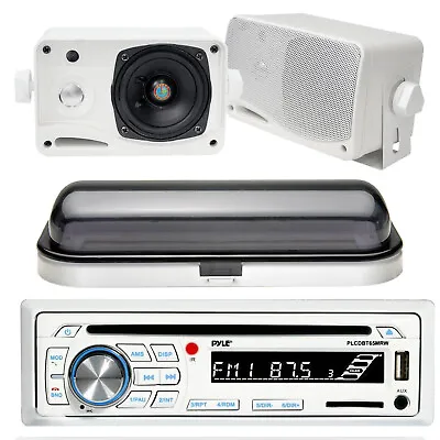 PLCDBT65 Marine Boat CD MP3 Radio USB  Player /Cover 2 Box Speakers • $110.99