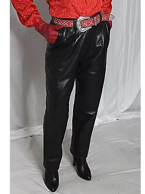 Womens Leather Pants Black Michael Hoban North Beach 11/12 SOFT Lambskin Vintage • $155