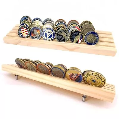 4 Rows Military Challenge Coin Display Holder Stand Solid Wood  • $35.83
