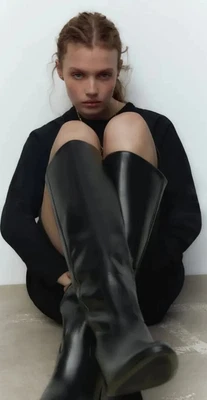 $117.95 • Buy Nwt Zara Leather Block Heel Knee High Boot 1002/010 Sz 9 Blogger Fav Lower Price