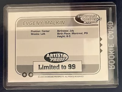 Evgeni Malkin 2005 Showcase Prospects Pre Rookie Rc Penguins Artist Proof Of 99! • $49.99