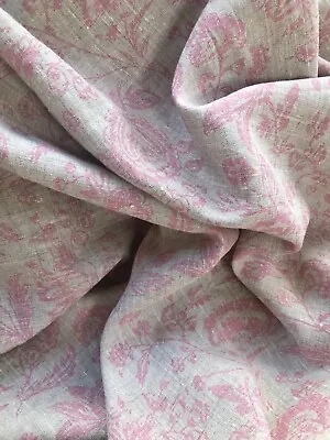 1 Metre - Cabbages And Roses Linen Fabric - Provence Toile - Pink On Linen • £65