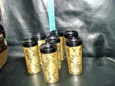 Set Of 7 Vintage Thermo-Serv Insulated Black Gold Tumblers West Bend 10 Oz • $17