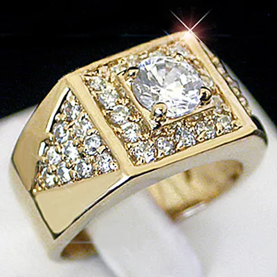 MENS .70ct Simulated DIAMOND 14k GOLD Layered Ring + LIFETIME GUARANTEE | BLING • $89.99