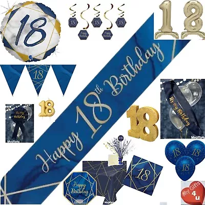 Navy Gold Age 18th & Happy Birthday Party Decorations Buntings Banners Balloons • £3.99