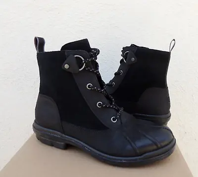 Ugg Black Hapsburg Leather Waterproof Duck Boots Women Us 9/ Eur 40 ~nib • $109.95