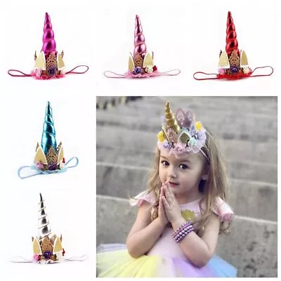 Easter Tiara Unicorn Horn Rainbow Baby Flower Headband Christmas Hair Band • $15.35