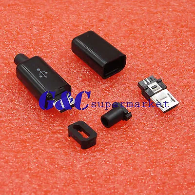 NEW 10PCS DIY Micro USB Male Plug Connectors Kit W/ Covers Black • $2.49